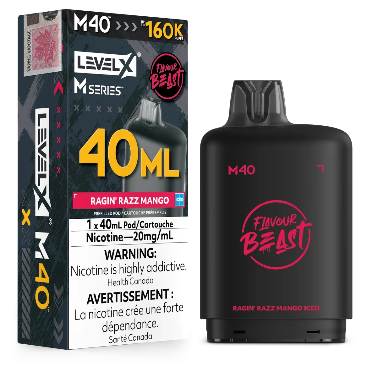 Level X M Series Pod 40ml - Flavour Beast - Ragin' Razz Mango Iced 20MG