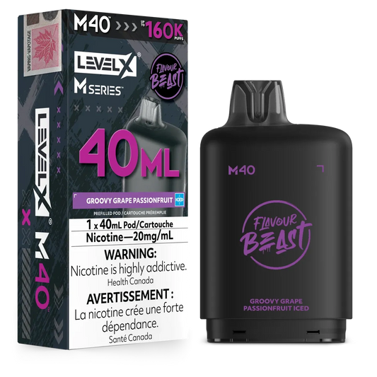 Level X M Series Pod 40ml - Flavour Beast - Groovy Grape Passionfruit Iced